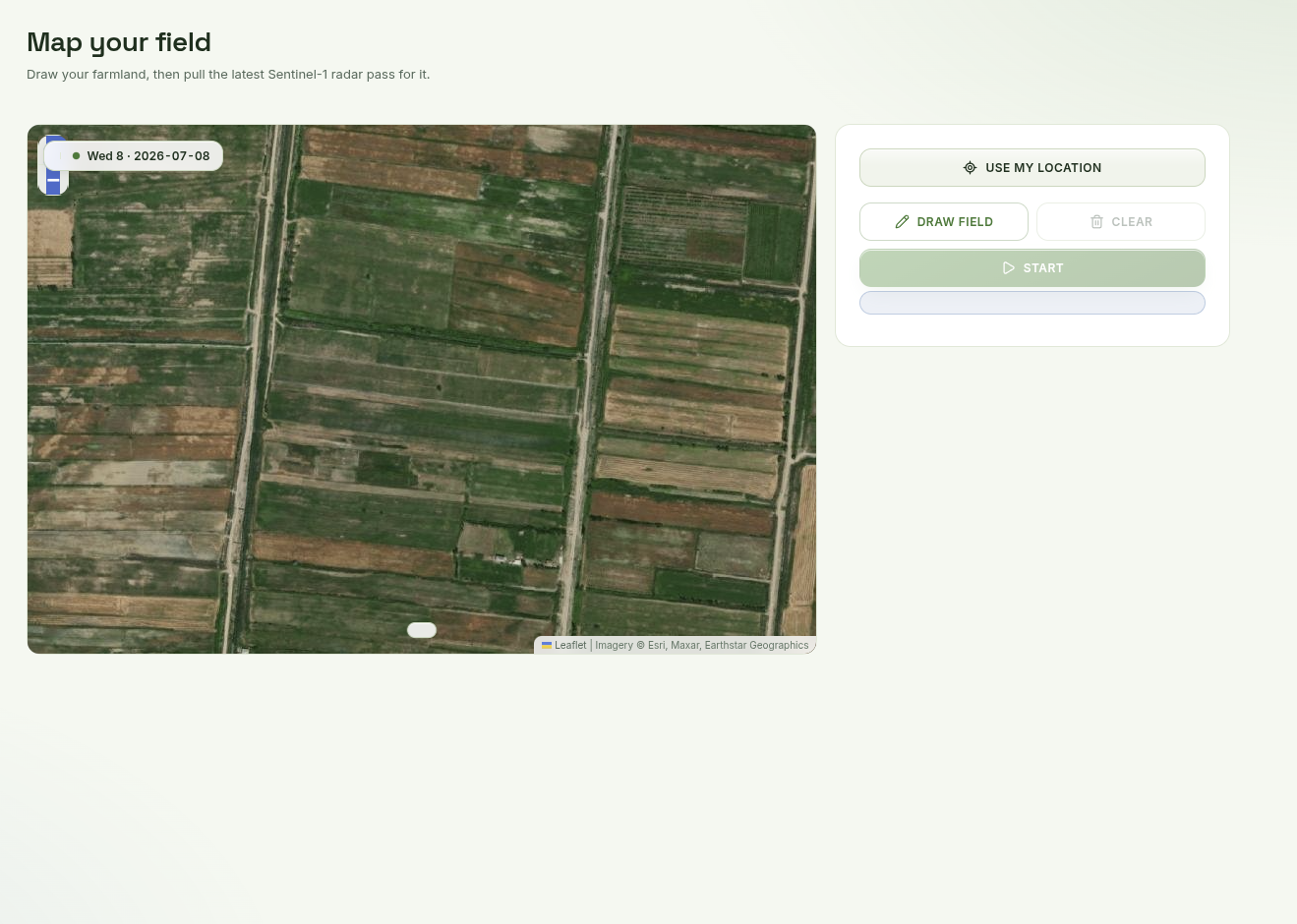 Zooming in to a field on the satellite map.