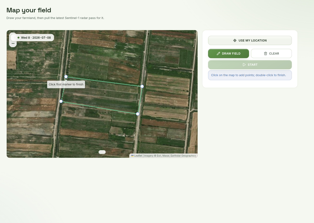 Sketching a field outline on the map.
